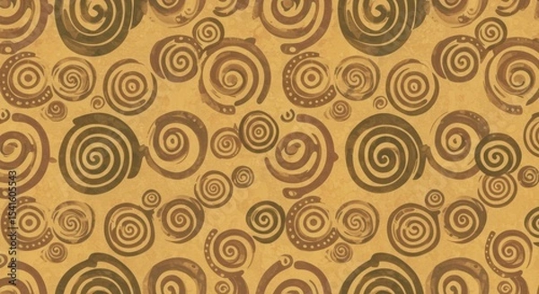Obraz Swirling Brown Dreamscape Muted spirals dance on a textured golden canvas