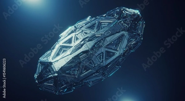 Obraz Triangular metallic pod floating in a dark glowing void
