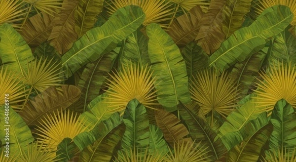 Obraz Verdant tropics Palm fronds interweave in shadowy green  golden fronds