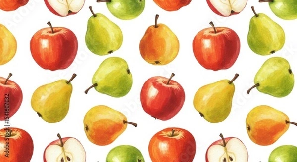 Fototapeta Vibrant apple and pear pattern a delicious fruity dance