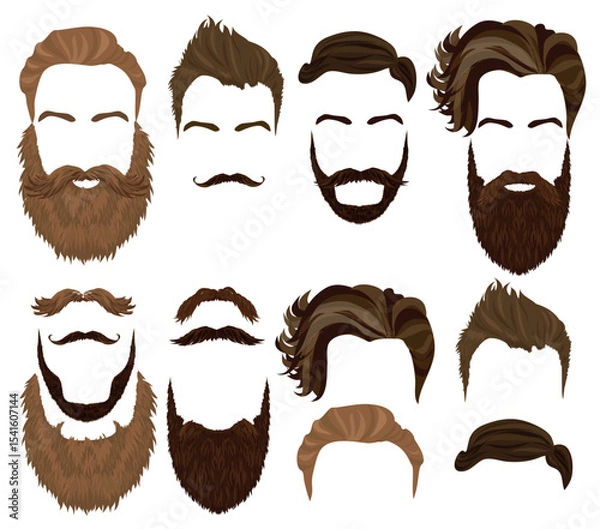 Fototapeta Man hair mustache and beards collection. Men Hipster realistic fashion retro elements