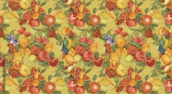 Obraz Vibrant fruit  parrots pattern A lively mix of natures bounty and avian charm