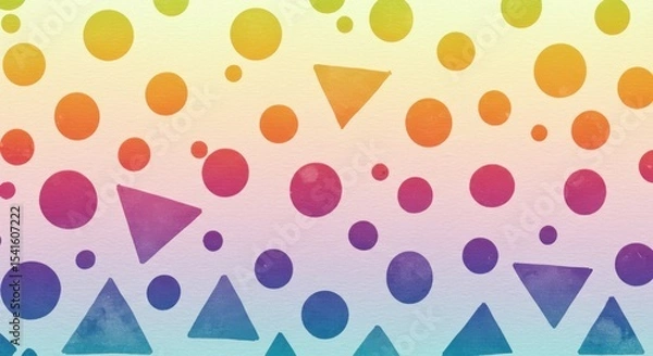 Obraz Vibrant gradient backdrop adorned with watercolor circles and triangles