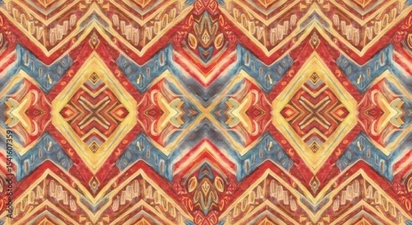 Obraz Vibrant tapestry of zigzagging patterns  tribal diamond icons
