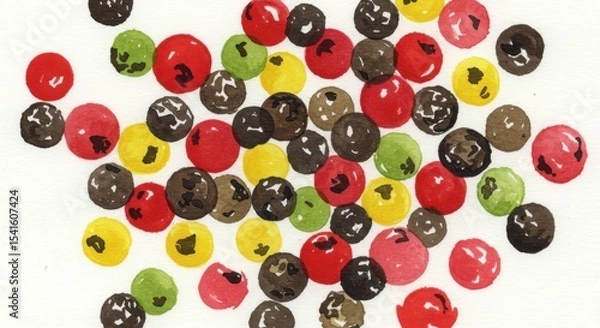 Obraz Vibrant Watercolor Scatter Colorful round candies in shades of red green yellow and brown with subtle textures