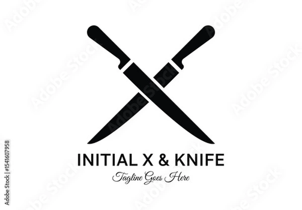 Obraz Initial letter X logo with crossed knife shapes