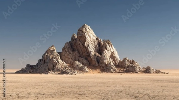 Fototapeta Rocky heap with tiny grains of sand spread unevenly across a flat dry plain