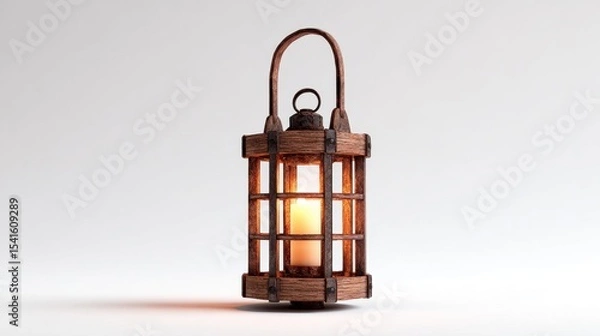 Fototapeta Rustic lantern lamp with metal cage design on white background