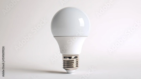 Fototapeta Smart home lamp glowing faintly on plain white background