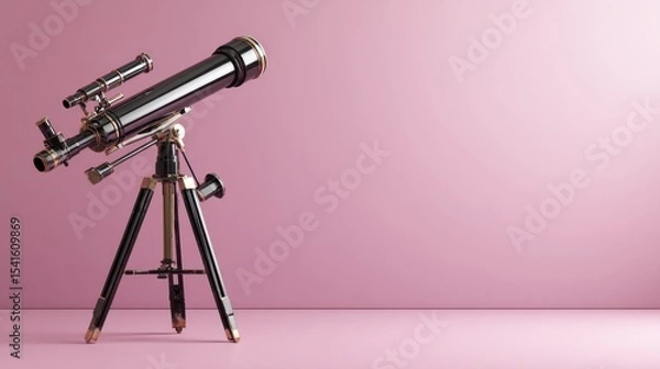 Fototapeta Soft lavender background featuring classic black telescope centered cleanly