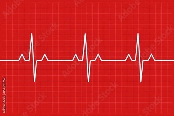Fototapeta Accurate digital cardiogram trace on red grid background featuring white heartbeat lines, representing health data analysis and professional medical diagnostics