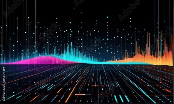 Fototapeta Abstract Digital Landscape with Vibrant Data Streams and Glowing Particles