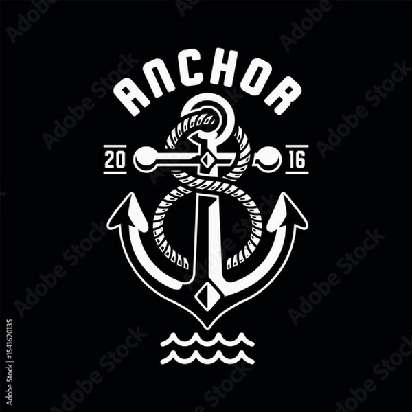 Fototapeta minimal and pectoral Logo design for a sea food restaurant template, Modern and unique Black and white boat anchor icon with sea waves with number eight in middle 