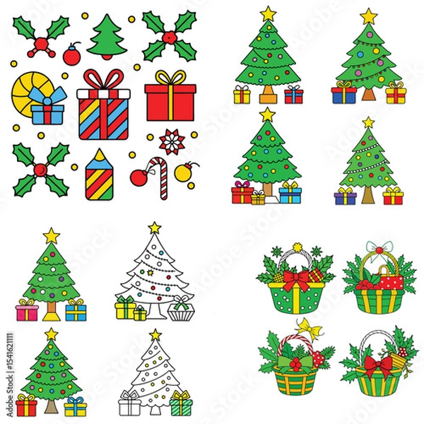 Fototapeta Christmas Icons set vector illustration isolated on white background.