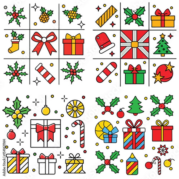 Fototapeta Christmas Icons set vector illustration isolated on white background.