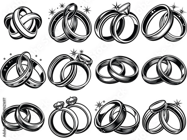 Fototapeta Wedding rings silhouette vector illustration isolated on white background.
