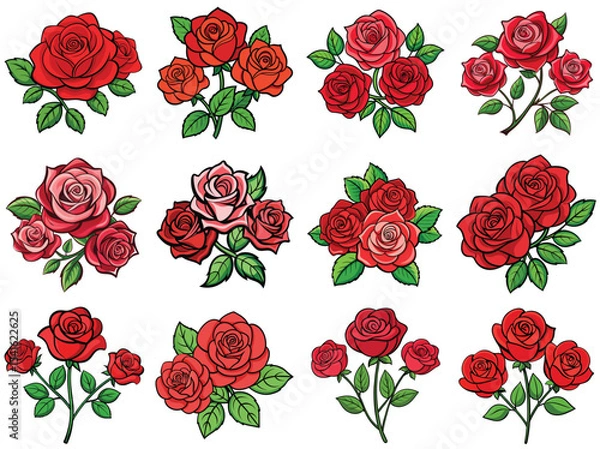 Fototapeta Roses vector illustration isolated on white background.