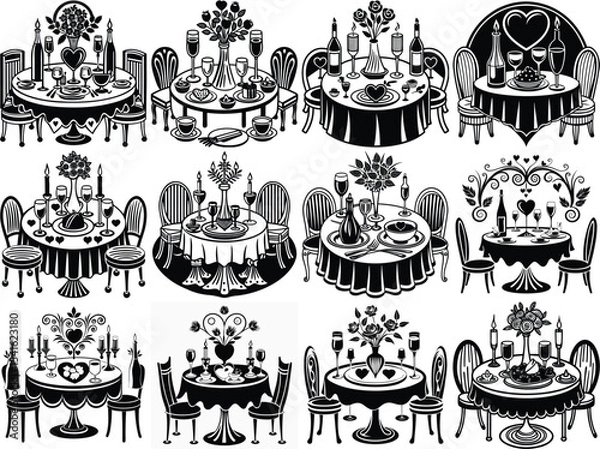 Fototapeta Romantic dinner vector settings vector illustration isolated on white background.