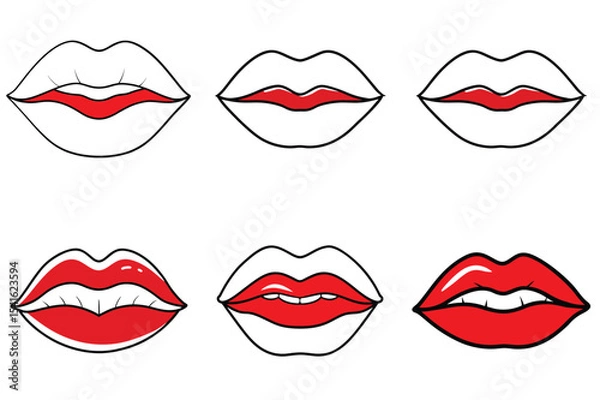 Fototapeta Red lips vector illustration isolated on white background.