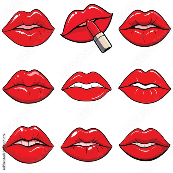 Fototapeta Red lips vector illustration isolated on white background.