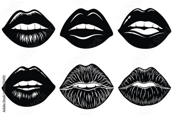 Fototapeta Red lips silhouette vector illustration isolated on white background.