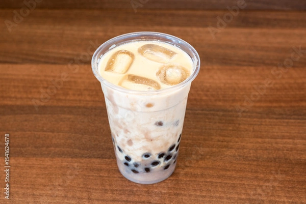 Fototapeta Asian style Mashed Taro Bubble Tea with Tapioca Pearls