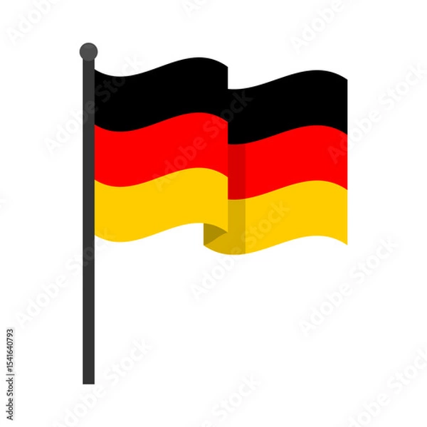 Obraz Waving German flag on flagpole. Vector illustration of the flag of Germany mounted on a vertical flagpole with a rounded finial