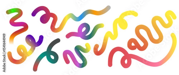 Fototapeta Color gradient waves. Rainbow gradient wavy lines. Colorful brush strokes, abstract swirl shapes, retro fluid lines elements. Vector isolated set.