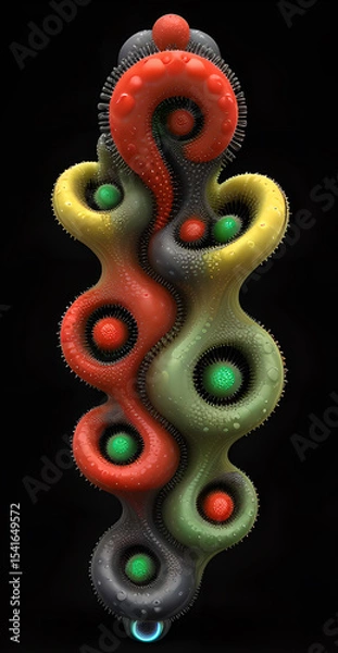 Fototapeta vertical sinuous long spherical alien plants object art on black background