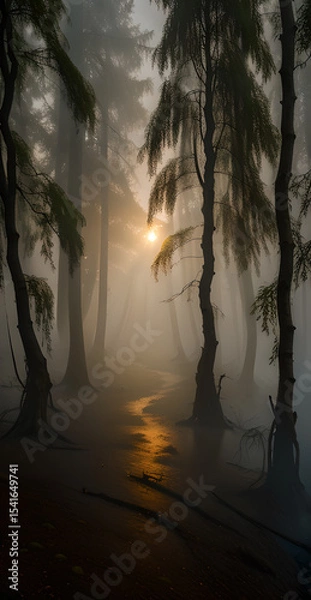 Fototapeta vertical background of forest dark and coarse with gloomy atmosphere