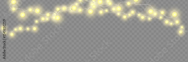 Fototapeta Christmas decorations, isolated on transparent background. Silver string garlands with balls realistic set. White Xmas decor. Festive design element