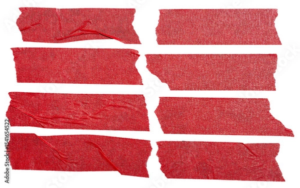 Obraz Set of red adhesive torn paper tape isolated on transparent background