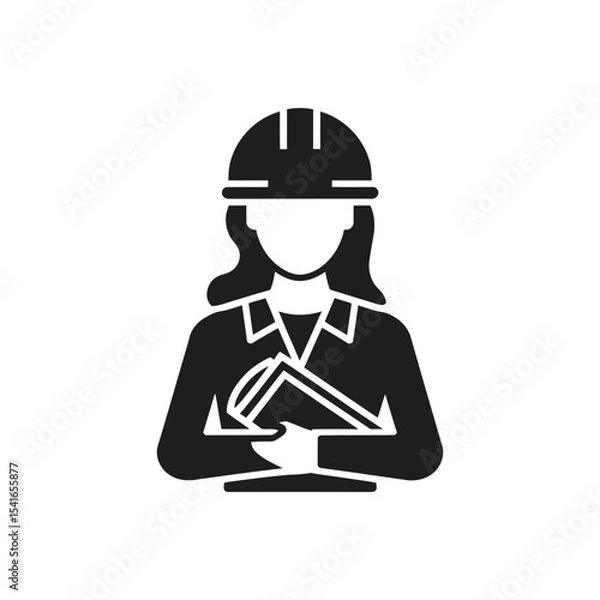 Obraz Female Engineer with Blueprint Icon