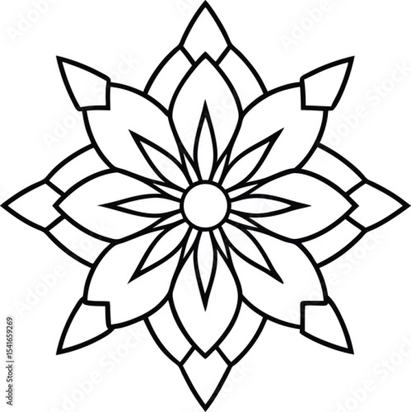 Obraz Delicate floral mandala in centered geometric black outline art