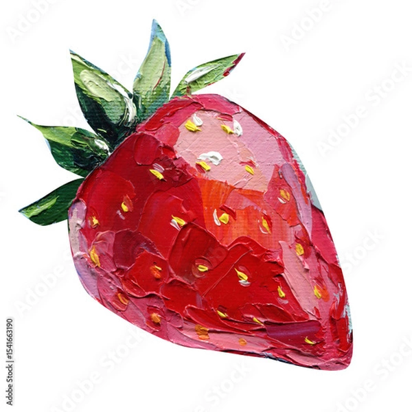 Obraz Textured strawberry oil original painting impasto with palette knife on white background for modern fruit wall decor and prints