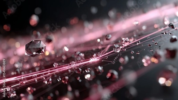 Fototapeta A dark abstract wallpaper with pink glowing lines, futuristic geometric shapes, perfect for video mapping, digital art, and hi-tech backgrounds.