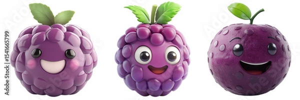 Obraz Set of cute elder Berry with smiling face isolated on a transparent background