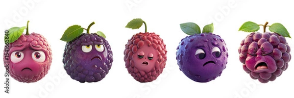 Obraz Set of cute elder Berry with crying face isolated on a transparent background