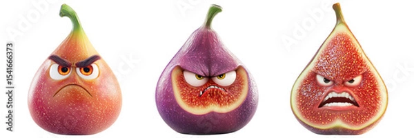 Obraz Set of cute fig fruit with angry face isolated on a transparent background