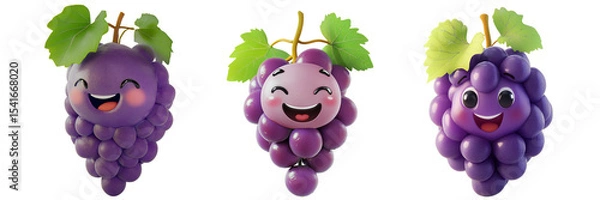 Obraz Set of cute grape with smiling face isolated on a transparent background