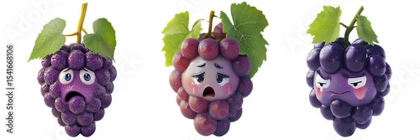 Obraz Set of cute grape with crying face isolated on a transparent background
