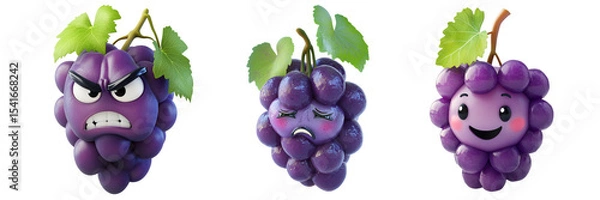 Obraz Set of cute grape with different face isolated on a transparent background