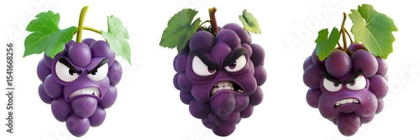 Obraz Set of cute grape with angry face isolated on a transparent background