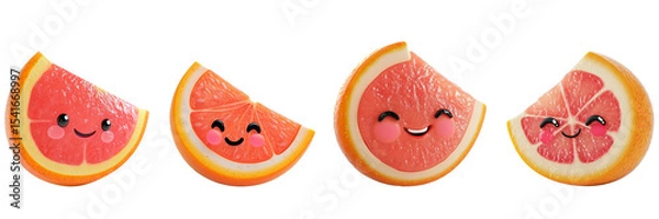 Obraz Set of cute grapefruit with smiling face isolated on a transparent background