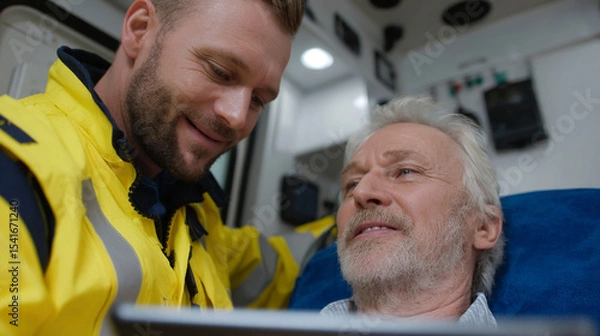 Obraz EMS professional paramedic using tablet.