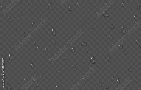 Obraz Vector water drops. Drops png, condensation on the window, on the surface. Realistic drops on an isolated transparent background.