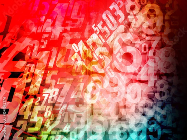 Fototapeta abstract gradient colorful composed of a multitude of overlapping, stack and semi-transparent numbers and symbols background, banner, template, business, copy space