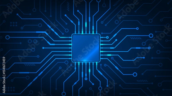 Obraz Abstract technology chip processor circuit board on blue background