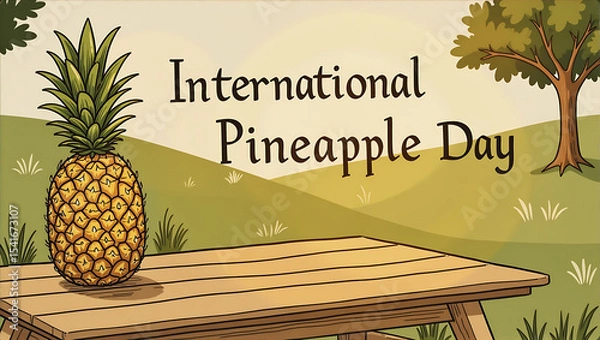 Fototapeta International Pineapple Day Creative Banner with Pineapple and Typography on Nice Background