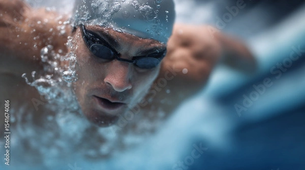 Obraz A swimmer wearing goggles in pool.